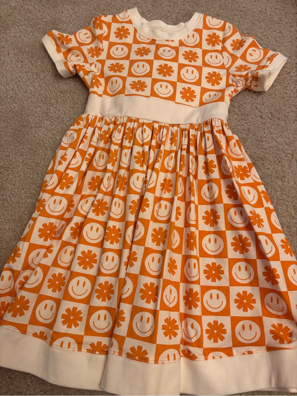 Girls' Orange Smiley Check Casual Dress